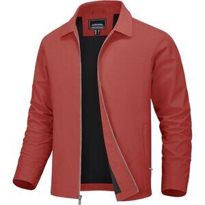 Men's Stylish Jackets Coat Orange Lightweight Casual Full Zip Up Pockets Golf